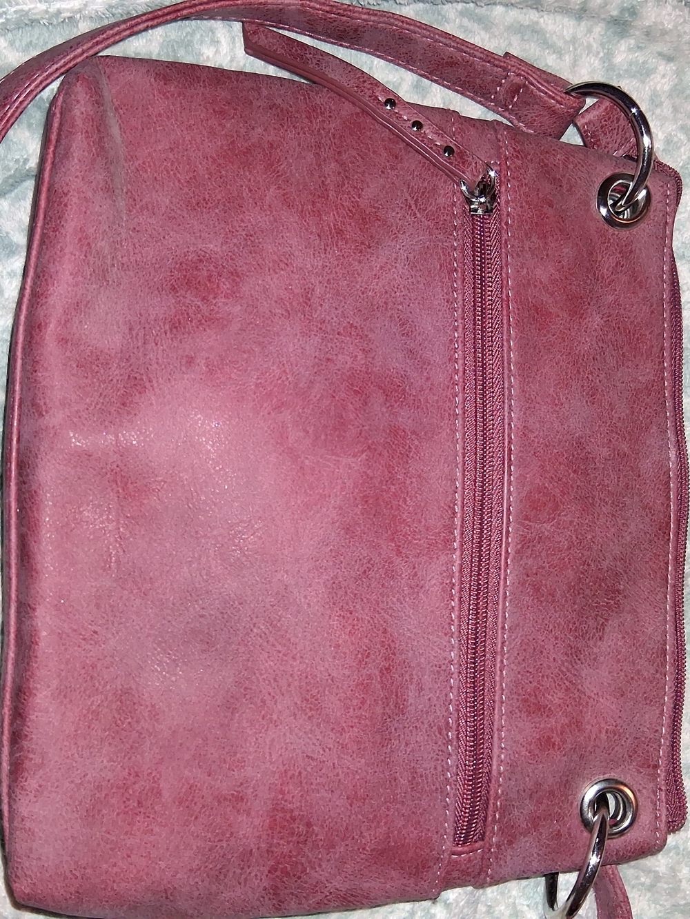 Embroidered Dusty Mauve Crossbody Bag with Adjustable Strap - Picture 6 of 6